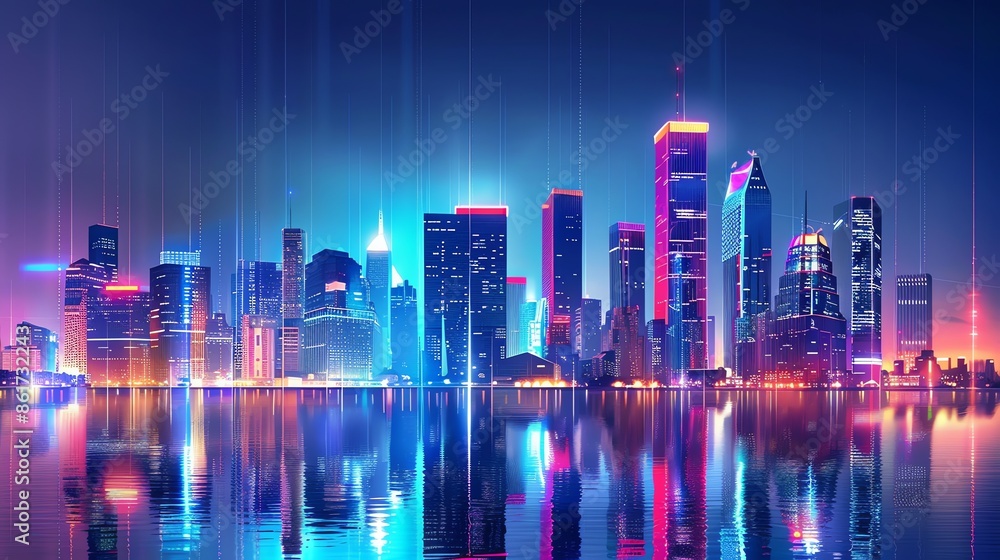 Futuristic Cityscape Reflection on Water at Twilight Hour Futuristic Cityscape Reflection on Water at Twilight Hour