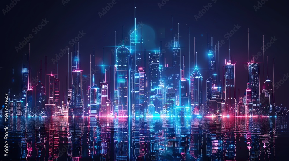 Futuristic Cityscape Reflection on Water at Twilight Hour Futuristic Cityscape Reflection on Water at Twilight Hour