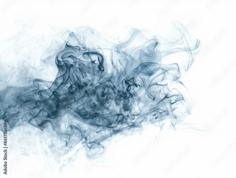 Smoke blue textured isolated white background. AI generated Smoke blue textured isolated white background. AI generated