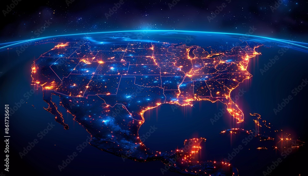 Silicon Valleys of the North, map of North America highlighted with multiple regions resembling Silicon Valley, clusters of advanced data centers.