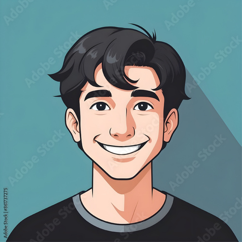 Confident and Cool: A young man with a stylish haircut beams with self-assurance in this vibrant cartoon portrait. 