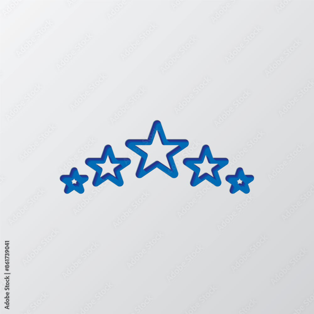 Five star, rate simple icon vector. Flat design. Paper cut design. Cutted blue symbol with shadow. Gray background Five star, rate simple icon vector. Flat design. Paper cut design. Cutted blue symbol with shadow. Gray background