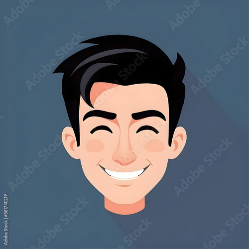 Man with Eyes Closed in Laughter: A cartoon-styled man, radiating pure joy and amusement, closes his eyes as he breaks into hearty laughter, showcasing a moment of genuine happiness
