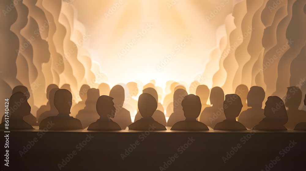 Obraz premium paper cutout of a row of spectators in the cinema seen from behind