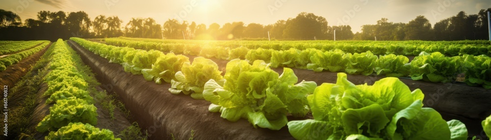 Rows of Fresh Lettuce Thriving in Sunlight. Rows of Fresh Lettuce Thriving in Sunlight.