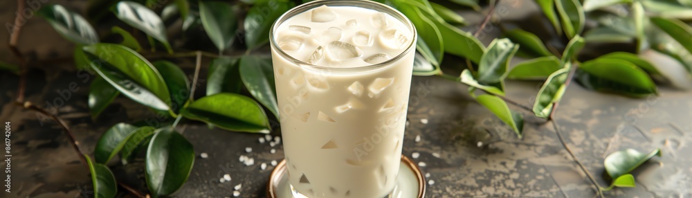 A tall glass of Turkish ayran with yogurt A tall glass of Turkish ayran with yogurt