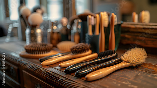 hair brushes on the table photo