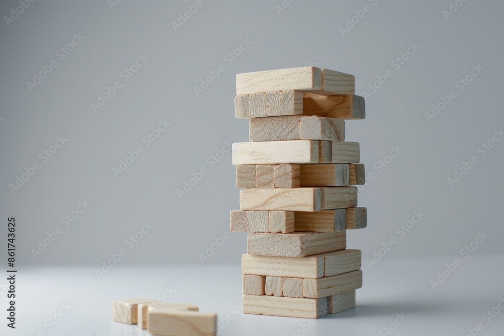 A stack of wooden blocks with one block missing. The blocks are arranged in a pyramid shape, with the top block missing. Concept of instability and imbalance A stack of wooden blocks with one block missing. The blocks are arranged in a pyramid shape, with the top block missing. Concept of instability and imbalance