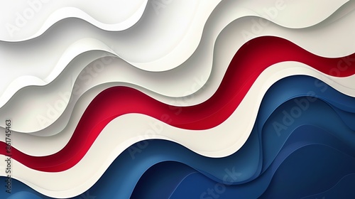 Vibrant Red, White, and Blue Wave Pattern photo