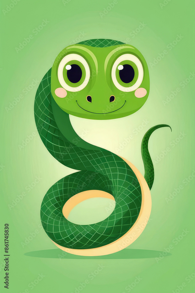 Cartoon character funny green snake on pastel green background. Cartoon character funny green snake on pastel green background.
