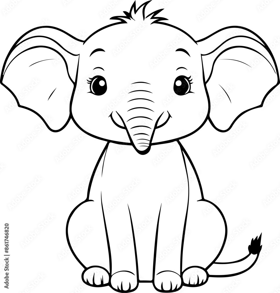 Naklejka premium Outline coloring book for children of an elephant
