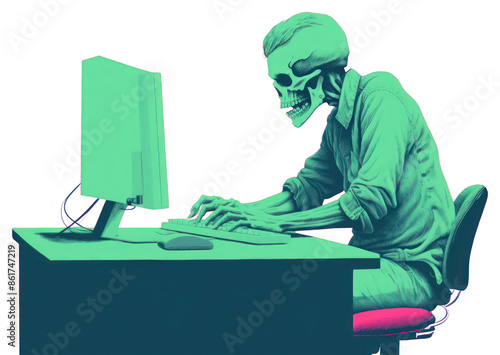 PNG  Man working computer table adult. photo