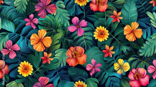 Seamless pattern with vibrant flowers 