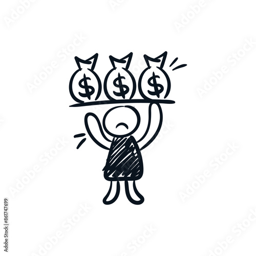Debt symbol doodle, loan, hand drawn icon vector illustration