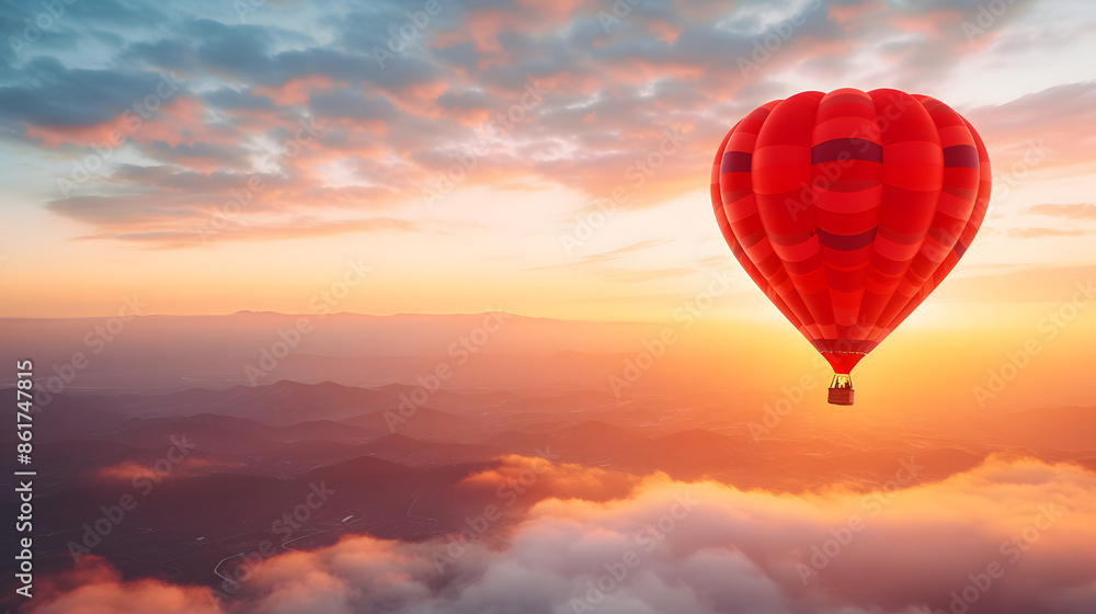 Fototapeta premium Hot Air Balloon Over Scenic Sunset