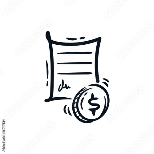 Tax symbol doodle, bill, salary, financial hand drawn icon vector illustration