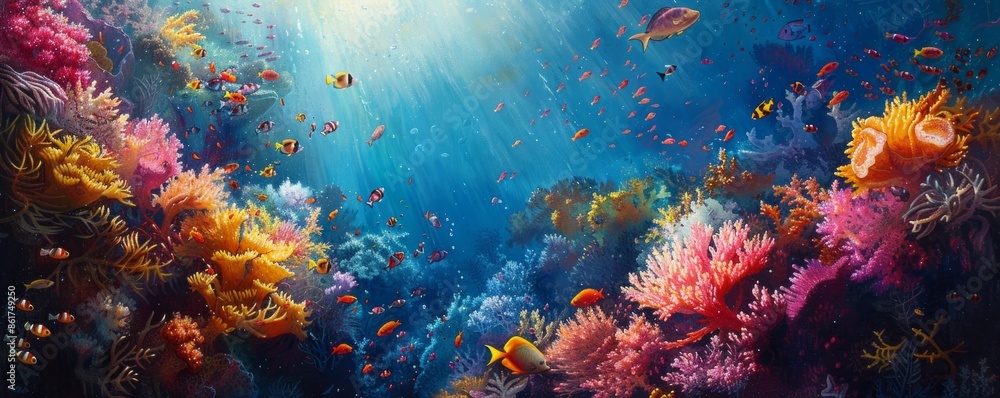 Beneath the waves, a vibrant world awaits, its coral reefs teeming with life in a riot of color and movement. Beneath the waves, a vibrant world awaits, its coral reefs teeming with life in a riot of color and movement.
