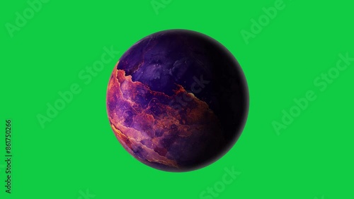 purple planet rotating seamless looping animation in green screen