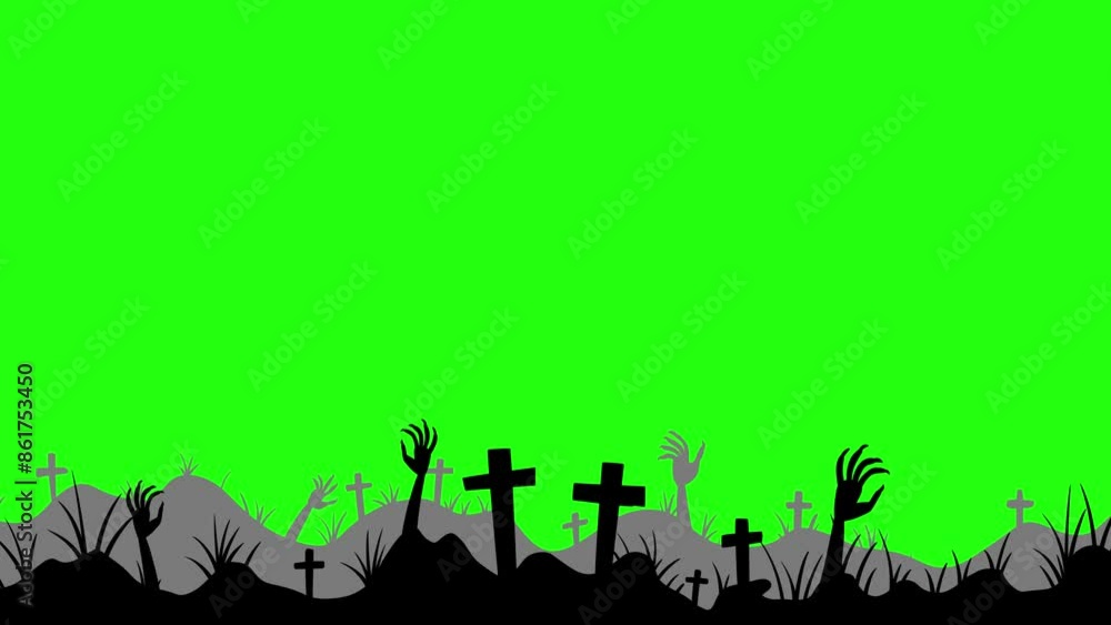 Zombie hand crawling out of the ground on a green screen 4k animation