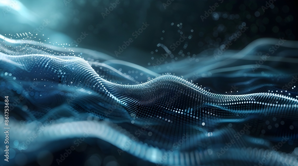 Abstract Digital Waveform with Glowing Dots in Dark Abstract Digital Waveform with Glowing Dots in Dark