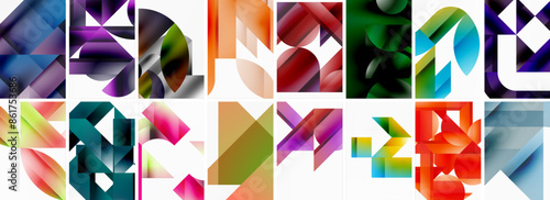 Triangles and circles abstract shapes templates set