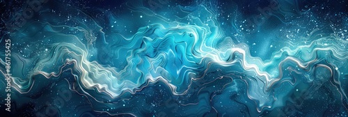 Abstract swirling blue and white nebula.