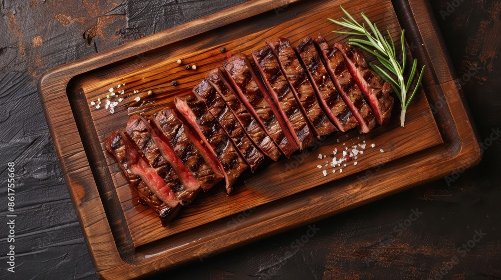 Sliced grilled meat steak Rib eye medium rare set