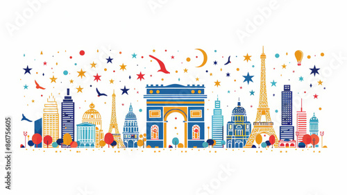 minimalistic line quality design, graphic that is a summer olympic games PARIS, all on a white background.generative ai