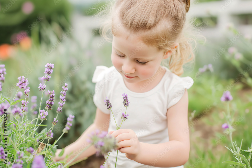 A young girl delights in the simple joy of exploring a flower garden. A young girl delights in the simple joy of exploring a flower garden.