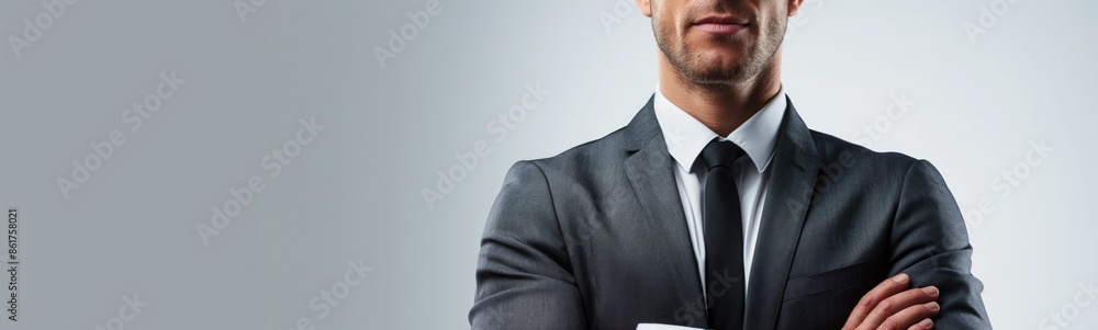 Confident businessman in suit. Background of muted tones. Professionalism and determination. Confident businessman in suit. Background of muted tones. Professionalism and determination.