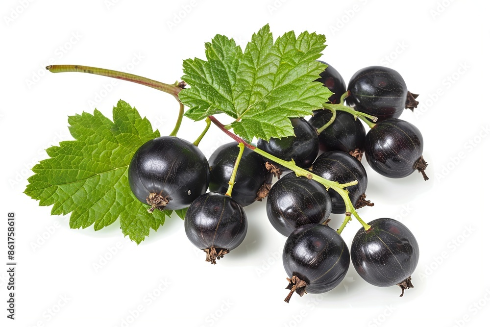 Fototapeta premium Black currant branch fresh isolated on white background