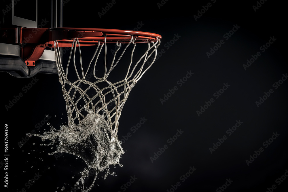 depiction of a basketball hoop with the net swaying to the righ. Generative AI depiction of a basketball hoop with the net swaying to the righ. Generative AI