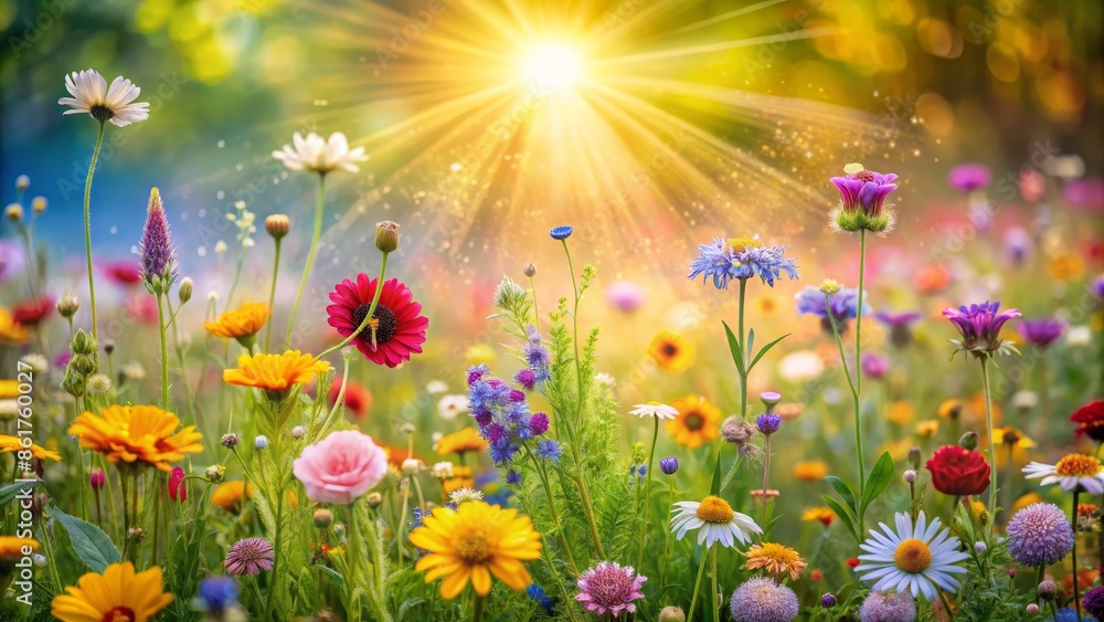Summer Meadow Flowers with Sunbeams Summer Meadow Flowers with Sunbeams