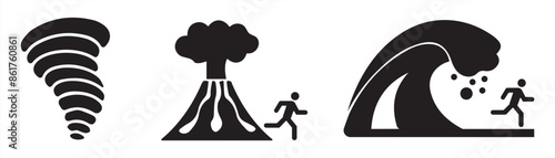 disaster icon. volcanic eruptions, tornadoes, tsunami vector icon illustration