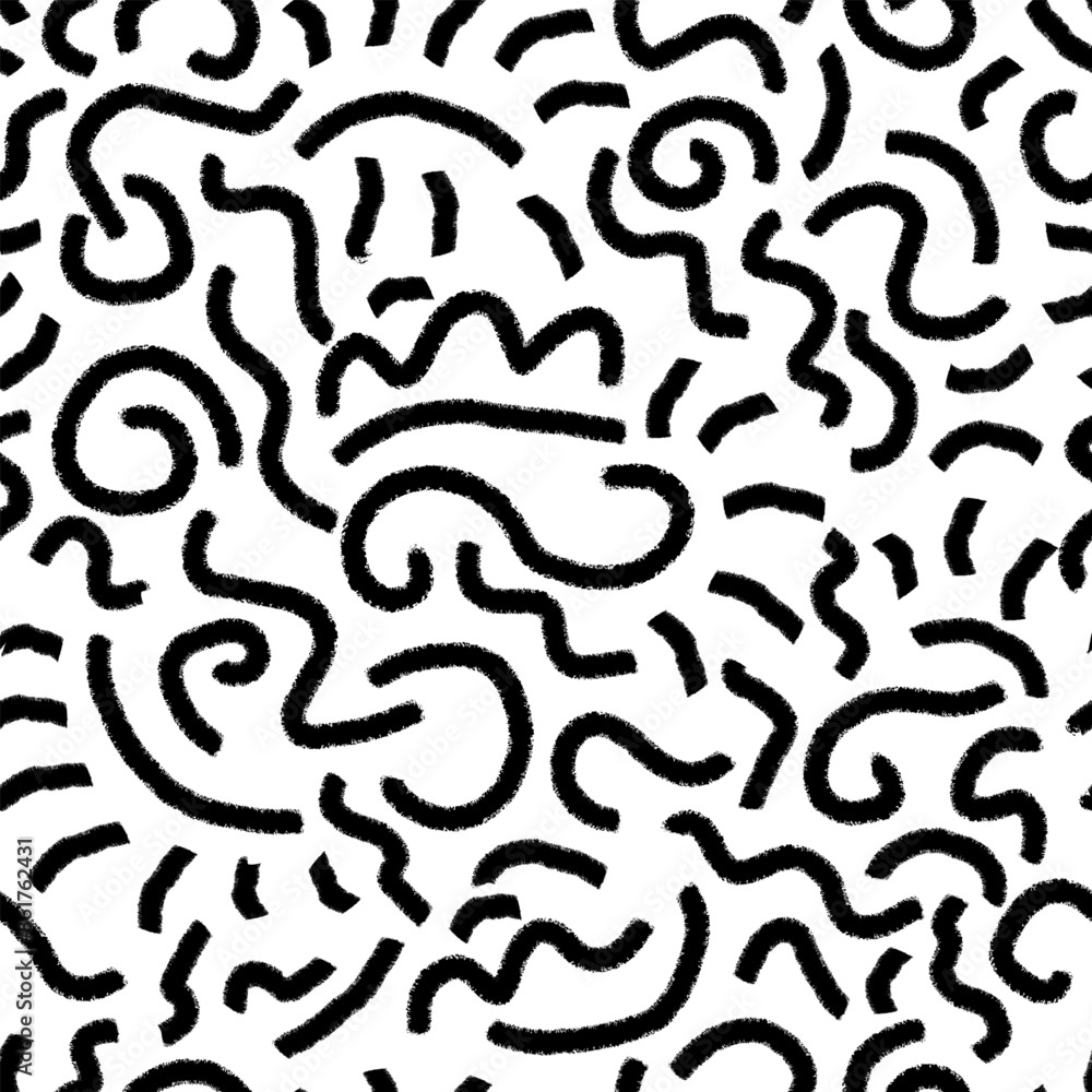 Seamless pattern with textured wavy and curly lines. Abstract background with chalk drawing. Great for textile, fabric, wallpaper, wrapping, scrapbook and packaging Seamless pattern with textured wavy and curly lines. Abstract background with chalk drawing. Great for textile, fabric, wallpaper, wrapping, scrapbook and packaging