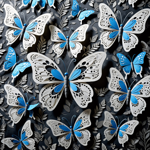 Mariposas de colores en tonos azules. 