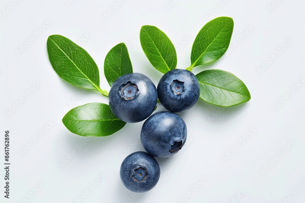 Blueberry with leaves on white Blueberry with leaves on white