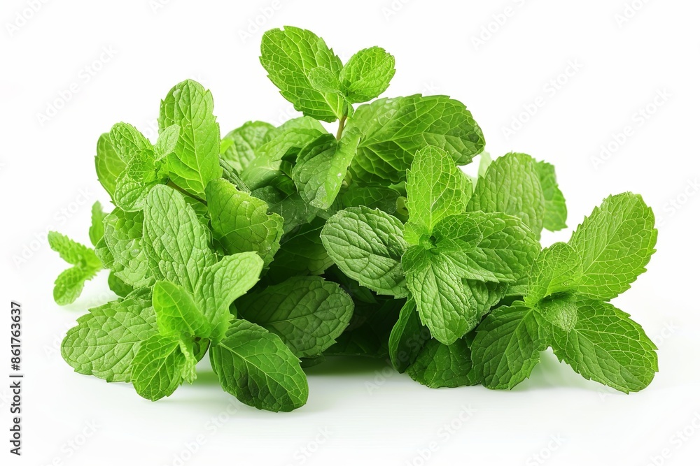 bunch of mint leaves on white isolated background bunch of mint leaves on white isolated background