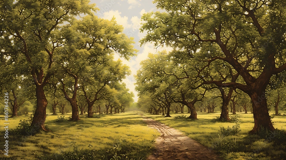 Fototapeta premium Image of Serene Walnut Trees in a Peaceful Grove