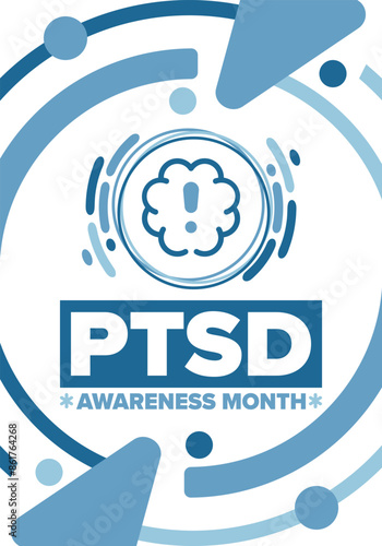 PTSD Awareness Month in June. Post Traumatic Stress Disorder. Celebrated annual in United States. Medical health care and awareness design. Poster, card, banner and background. Vector illustration