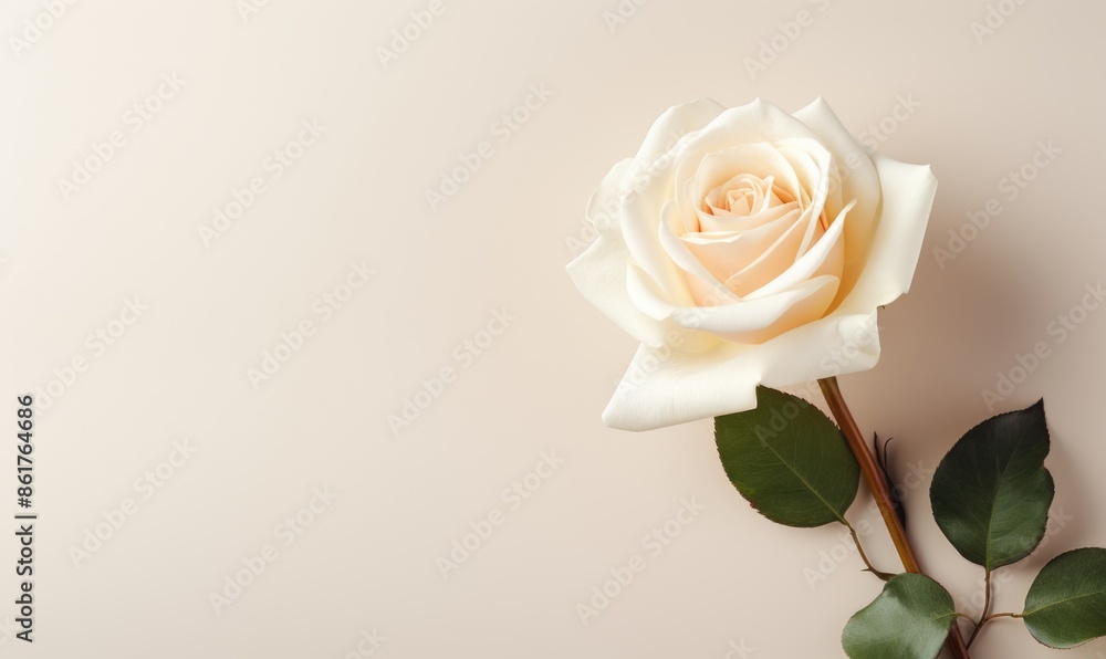 Serene Elegance: Single White Rose on Minimalist White Background Serene Elegance: Single White Rose on Minimalist White Background