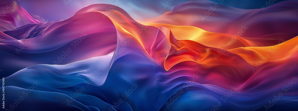 Obraz premium Abstract Purple, Orange, and Blue Fabric Waves