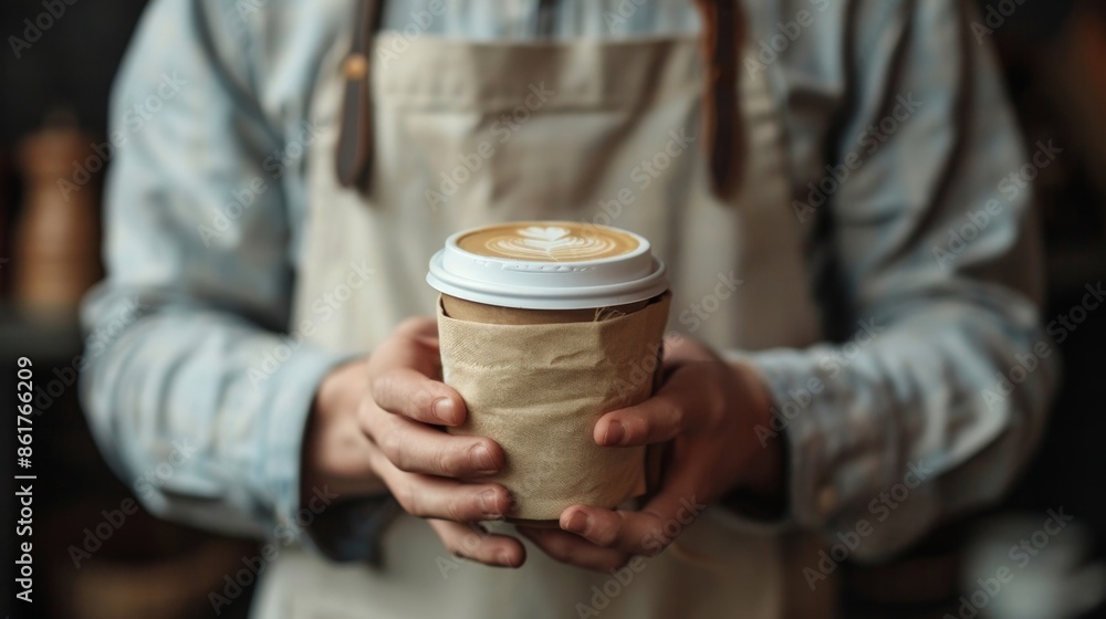 Barista serving cup of coffee Barista serving cup of coffee