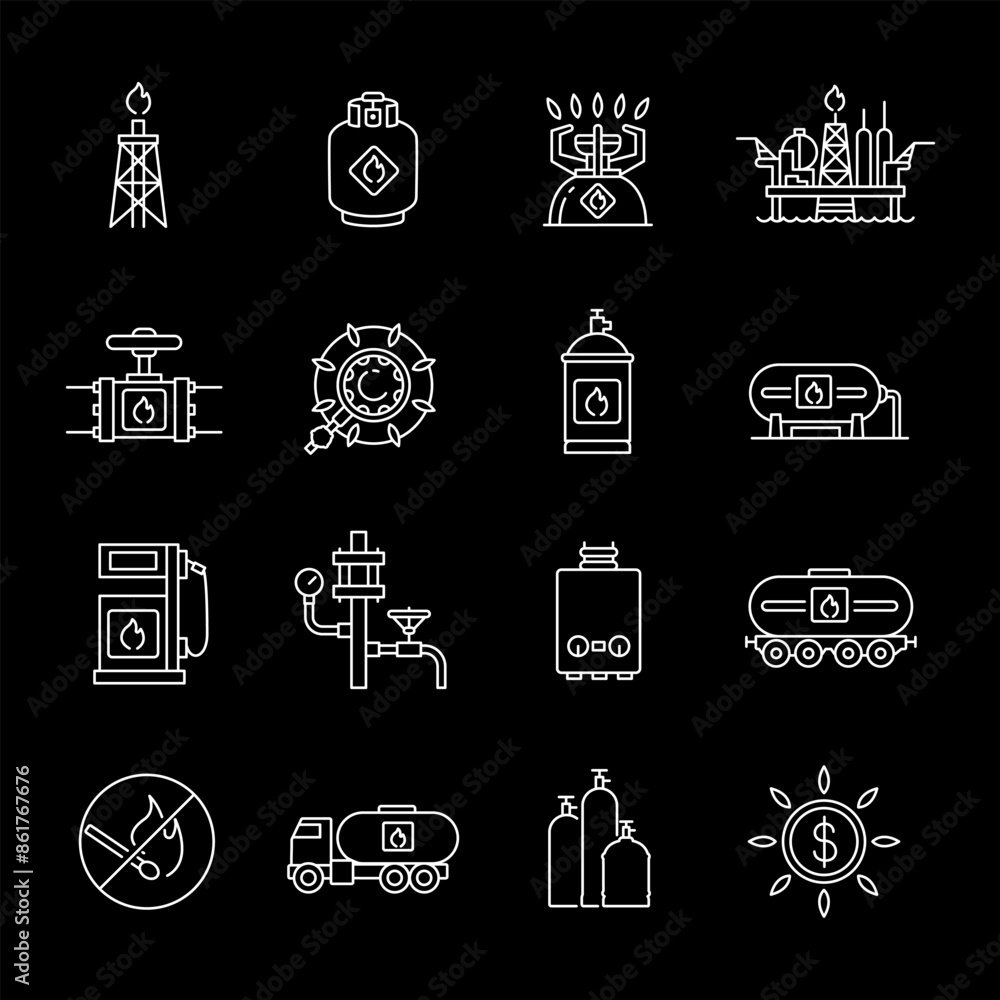 Fotografie Propane gas, white line icons