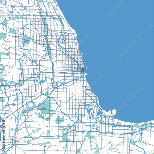 Layered vector map of Chicago in Illinois in a professional blue style
