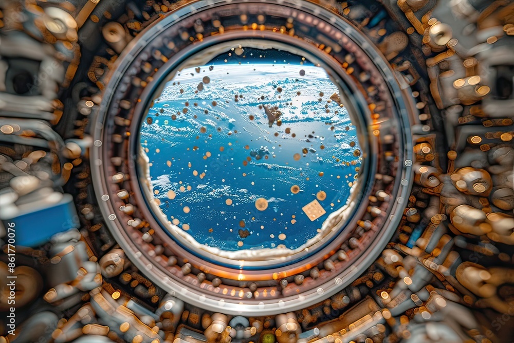 Obraz premium A view of Earth as seen from a space station window