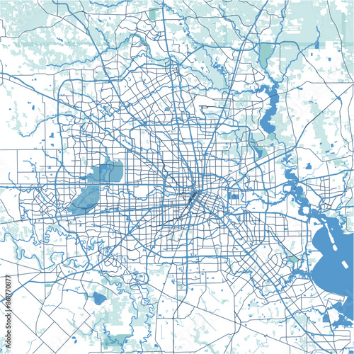 Layered vector map of Houston in Texas in a professional blue style