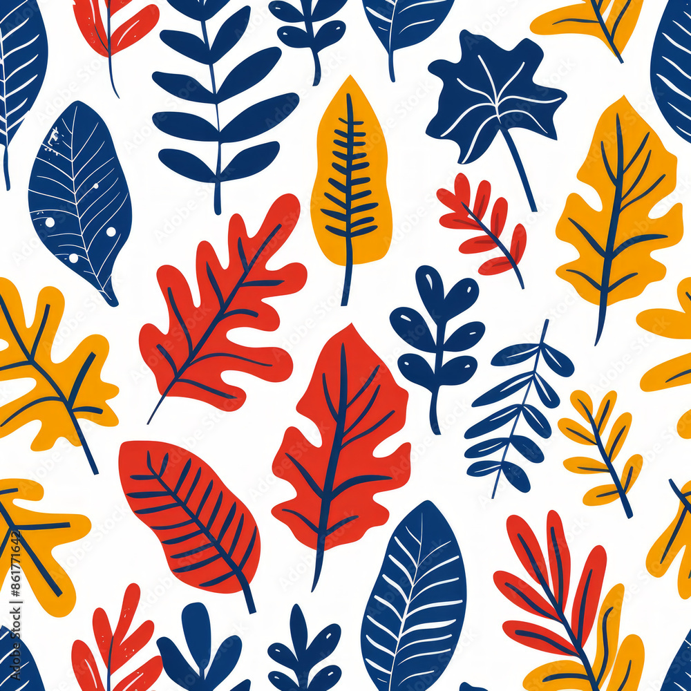 Vibrant Leaf Illustration Pattern in Whimsical Style Vibrant Leaf Illustration Pattern in Whimsical Style