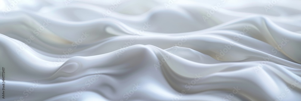 A panoramic view of a soft-focus white seamless fabric texture. The fabric is draped in a series of waves that create a serene and elegant feel A panoramic view of a soft-focus white seamless fabric texture. The fabric is draped in a series of waves that create a serene and elegant feel