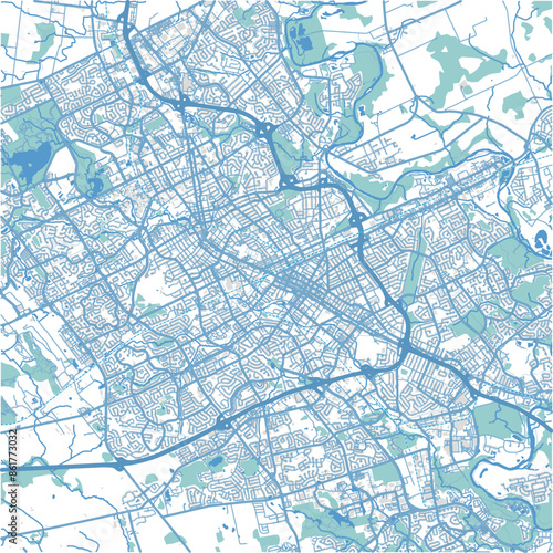 Layered vector map of Kitchener in Canada in a professional blue style